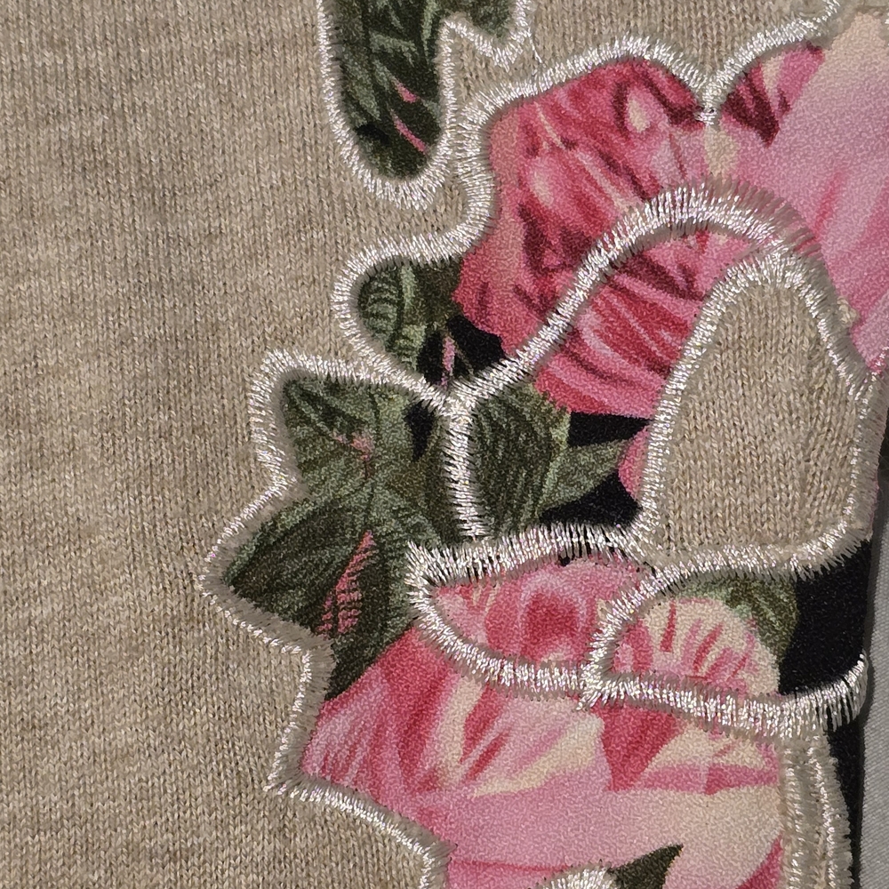INC International Concepts Beige Sweater with Pink Floral Accents - Picture 6 of 9